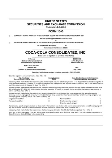 Thumbnail Coca-Cola Consolidated 10-Q Quarterly Report FY2020 