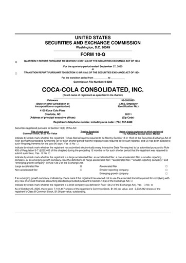 Thumbnail Coca-Cola Consolidated 10-Q Quarterly Report FY2020 
