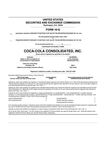 Thumbnail Coca-Cola Consolidated 10-Q Quarterly Report FY2021 