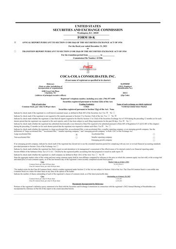 Thumbnail Coca-Cola Consolidated 10-K Annual Report 2021