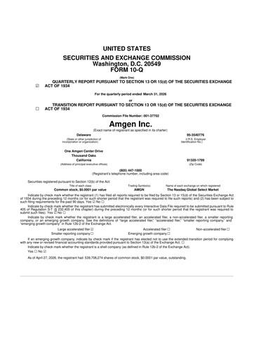 Thumbnail Amgen 10-Q Quarterly Report FY 