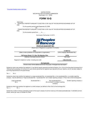 Thumbnail Peoples Bancorp 10-Q Quarterly Report FY 