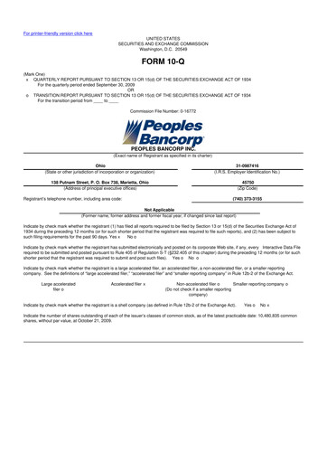 Thumbnail Peoples Bancorp 10-Q Quarterly Report FY 