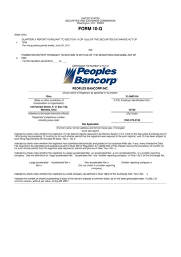 Thumbnail Peoples Bancorp 10-Q Quarterly Report FY 