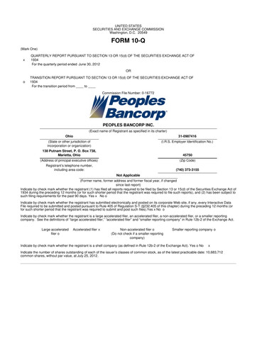 Thumbnail Peoples Bancorp 10-Q Quarterly Report FY 