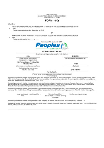 Thumbnail Peoples Bancorp 10-Q Quarterly Report FY 