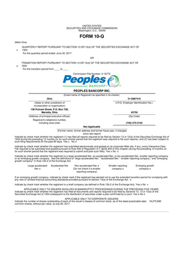 Thumbnail Peoples Bancorp 10-Q Quarterly Report FY 