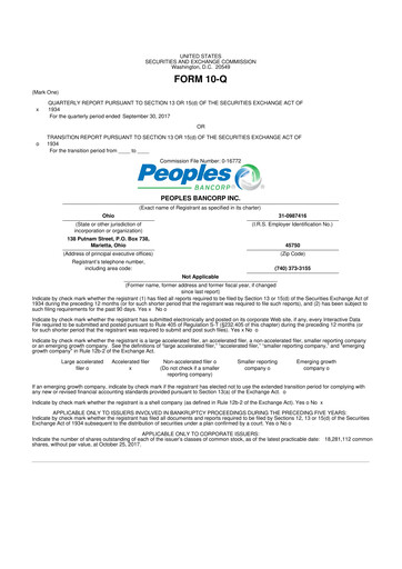 Thumbnail Peoples Bancorp 10-Q Quarterly Report FY 