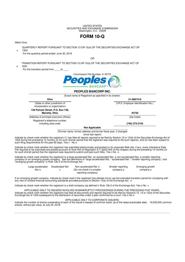 Thumbnail Peoples Bancorp 10-Q Quarterly Report FY 