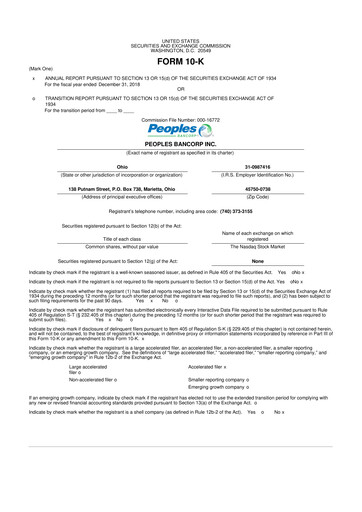 Thumbnail Peoples Bancorp 10-K Annual Report 