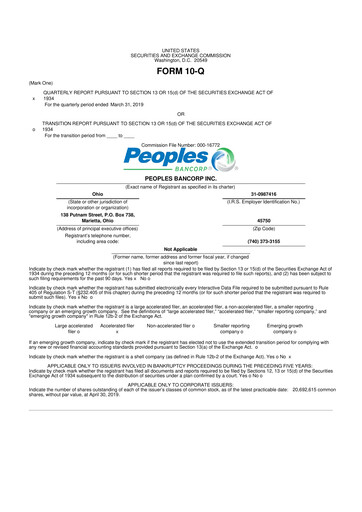Thumbnail Peoples Bancorp 10-Q Quarterly Report FY 