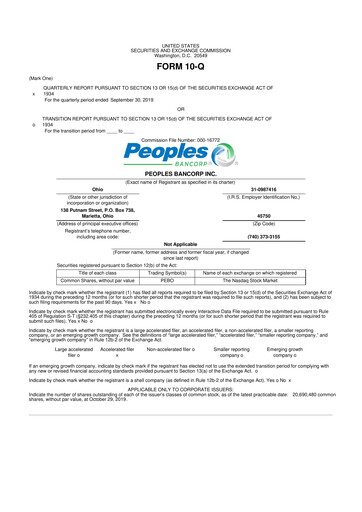 Thumbnail Peoples Bancorp 10-Q Quarterly Report FY 
