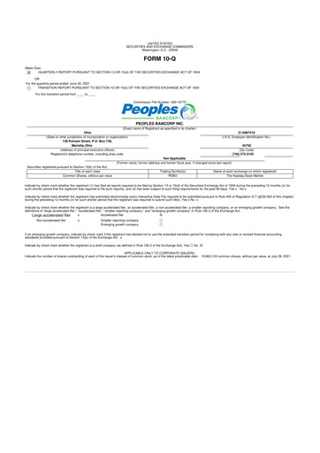 Thumbnail Peoples Bancorp 10-Q Quarterly Report FY 