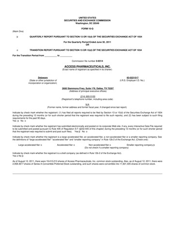 Vorschaubild Abeona Therapeutics
 10-Q Quartalsbericht 2011 