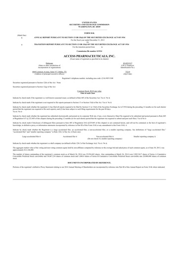 Thumbnail Abeona Therapeutics
 10-K Annual Report 2013