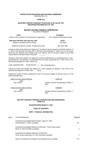 Miniature Security National Financial Corporation 10-Q Rapport trimestriel  