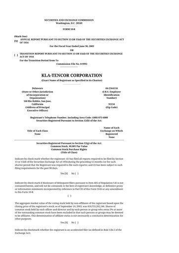 Thumbnail KLA 10-K Annual Report 