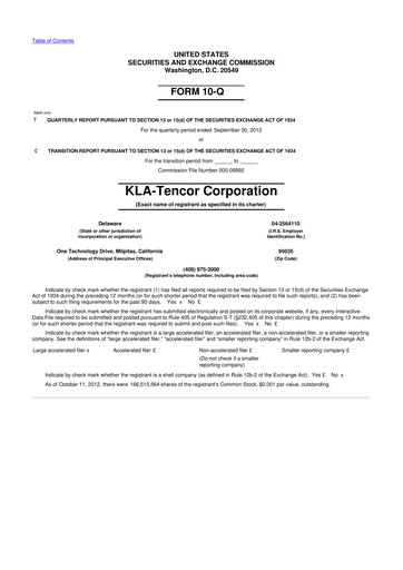 Thumbnail KLA 10-Q Quarterly Report FY2013 