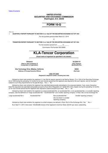 Thumbnail KLA 10-Q Quarterly Report FY2014 