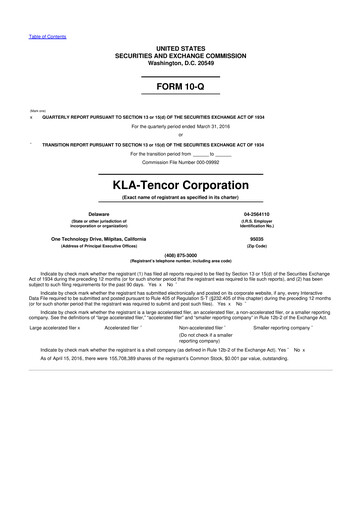 Thumbnail KLA 10-Q Quarterly Report FY2016 