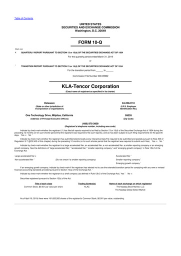 Thumbnail KLA 10-Q Quarterly Report FY2019 