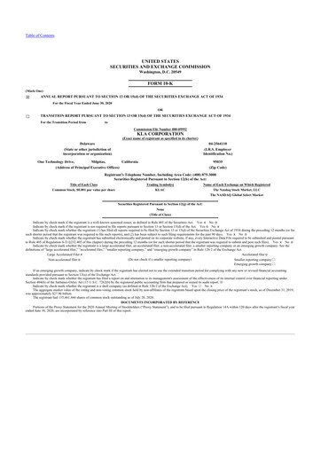 Thumbnail KLA 10-K Annual Report 2020