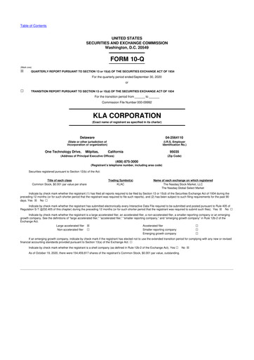 Thumbnail KLA 10-Q Quarterly Report FY2021 