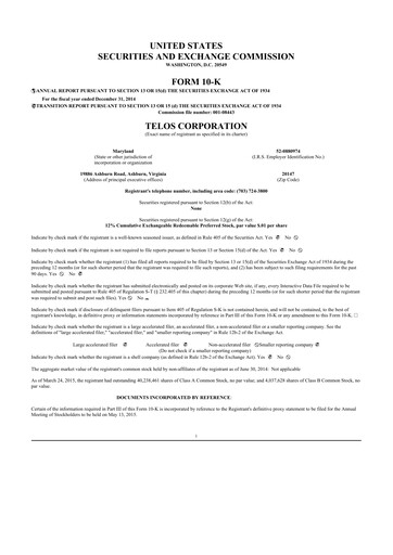 Thumbnail Telos 10-K Annual Report 2014