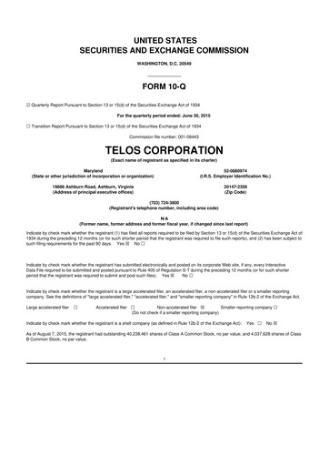 Thumbnail Telos 10-Q Quarterly Report FY2015 