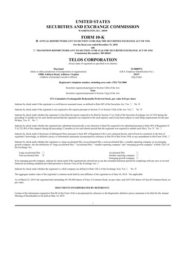 Thumbnail Telos 10-K Annual Report 2018