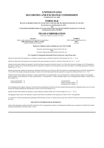 Thumbnail Telos 10-K Annual Report 2019