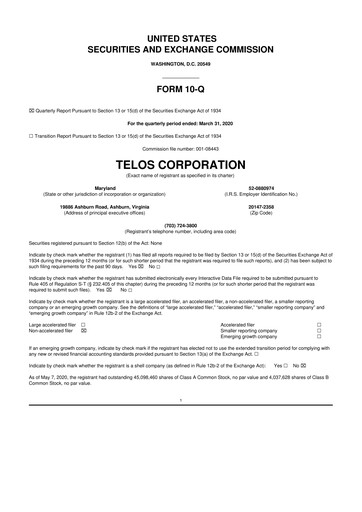 Thumbnail Telos 10-Q Quarterly Report FY2020 