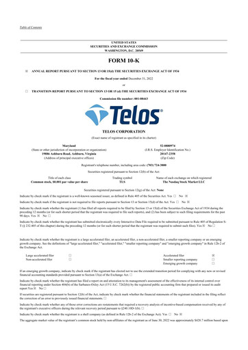 Thumbnail Telos 10-K Annual Report 2022