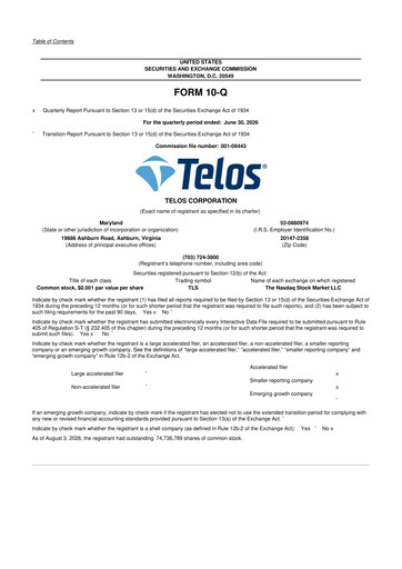 Miniature Telos 10-Q Rapport trimestriel 2026 