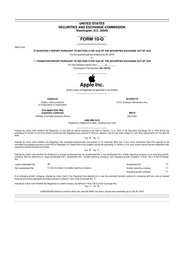 Thumbnail Apple 10-Q Quarterly Report FY2018 