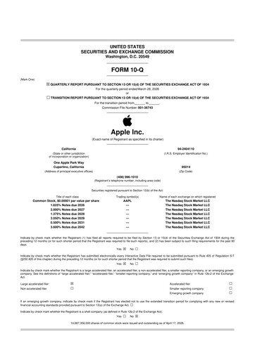 Vorschaubild Apple 10-Q Quartalsbericht  