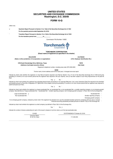 Thumbnail Globe Life
 10-Q Quarterly Report FY2018 