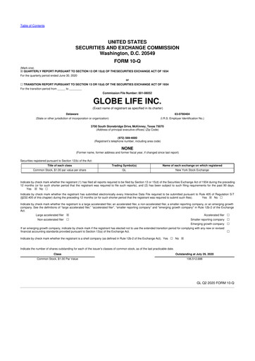 Thumbnail Globe Life
 10-Q Quarterly Report FY2020 
