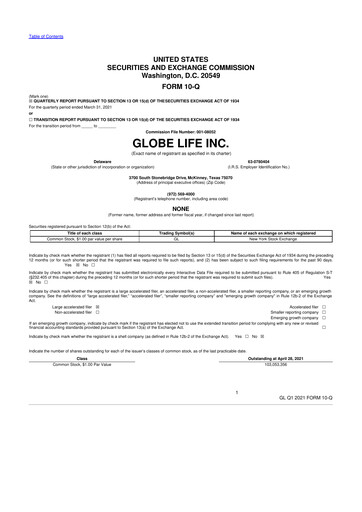 Thumbnail Globe Life
 10-Q Quarterly Report FY2021 