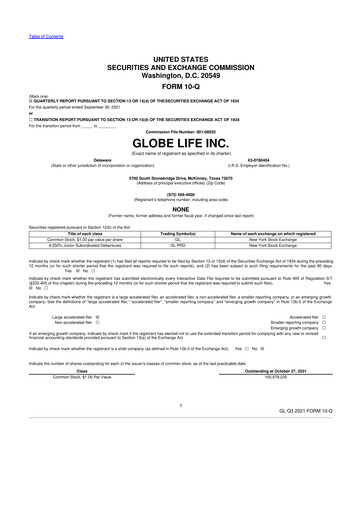 Thumbnail Globe Life
 10-Q Quarterly Report FY2021 