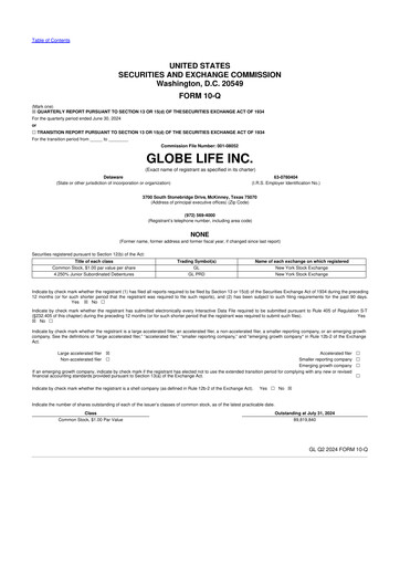 Thumbnail Globe Life
 10-Q Quarterly Report FY2024 