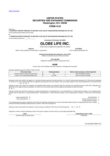 Thumbnail Globe Life
 10-Q Quarterly Report FY2025 