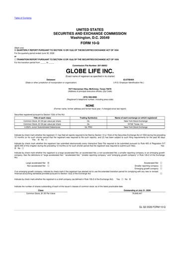 Thumbnail Globe Life
 10-Q Quarterly Report FY2026 