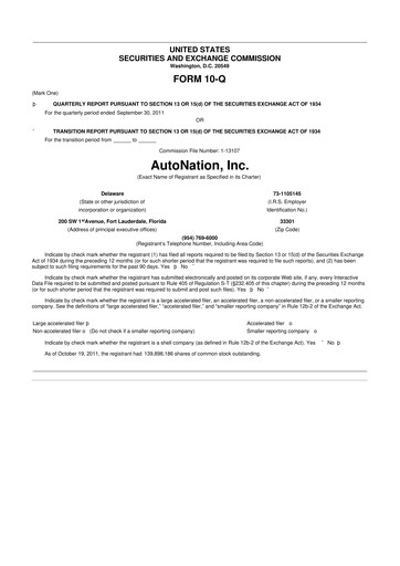 Thumbnail AutoNation 10-Q Quarterly Report FY2011 