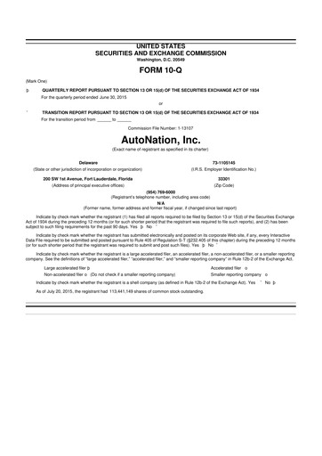 Thumbnail AutoNation 10-Q Quarterly Report FY2015 