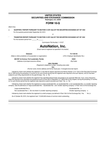 Thumbnail AutoNation 10-Q Quarterly Report FY2015 
