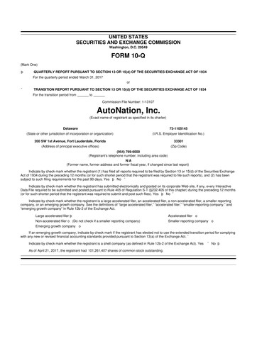 Thumbnail AutoNation 10-Q Quarterly Report FY2017 