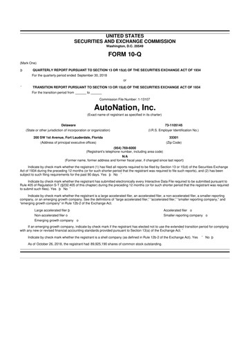 Thumbnail AutoNation 10-Q Quarterly Report FY2018 