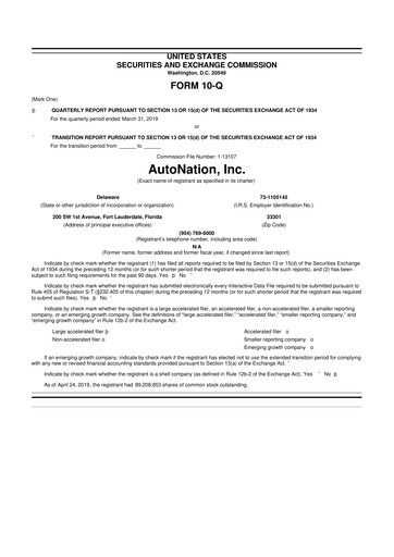 Thumbnail AutoNation 10-Q Quarterly Report FY2019 