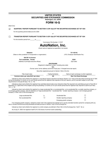 Thumbnail AutoNation 10-Q Quarterly Report FY2020 